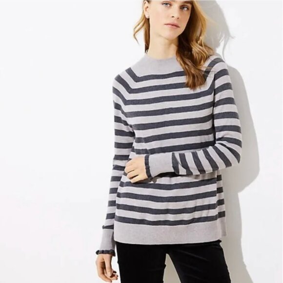 LOFT STRIPED RUFFLE CUFF MOCK NECK SWEATER SX M - Picture 14 of 14